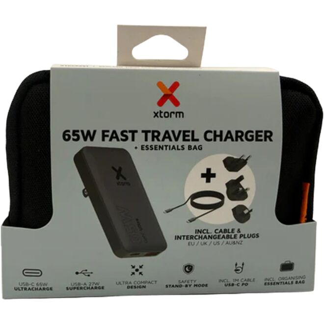 Xtorm 65W Fast Travel Charger + Cable + Essentials Bag bärbar laddare