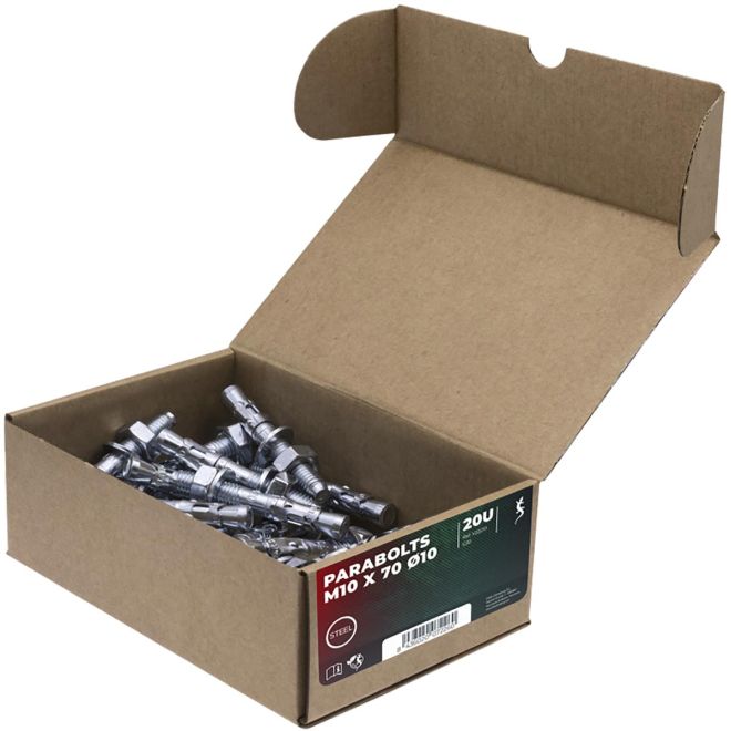 Fixe Box of M10 × 70 mm bolts expansionsskruv 20-pack