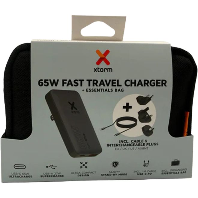 Xtorm 65W Fast Travel Charger + Cable + Essentials Bag bärbar laddare